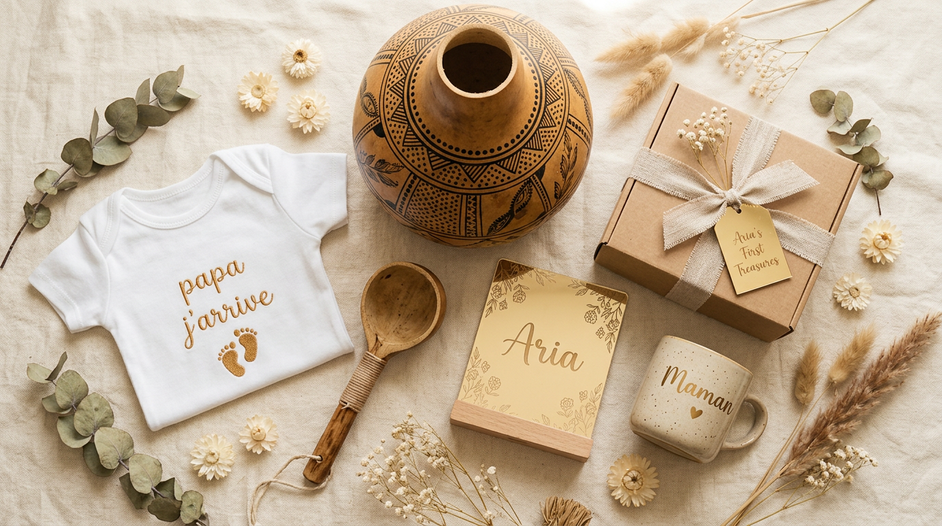 Collection artisanale personnalisée Safa & Marwa — cadeaux mariage baptême naissance